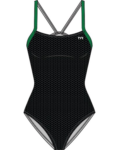 TYR Womens Hexa Cutoutfit Swimsuit (Black/Green (014))